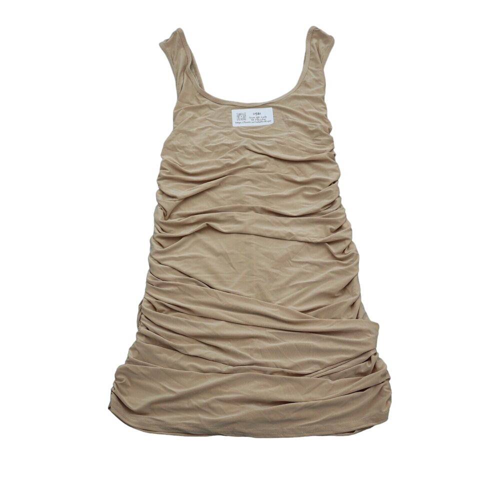 Stylewise Dress Womens 14 Beige Sleeveless Wide Strap Ruched Fitted Casual Wear